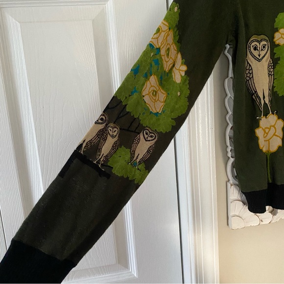 The Knitted Dove Who's Who Owl Wool Blend Sweater Cardigan Artsy Teacher Sz L - Picture 4 of 10